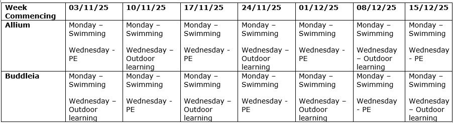 AUT2 ODL PE Timetable