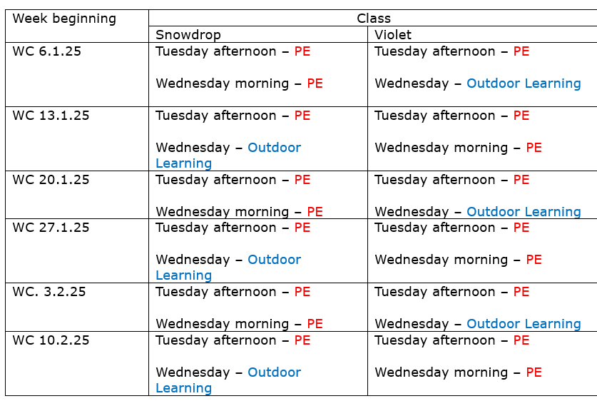 ODL and PE timetable 2025 spring 1