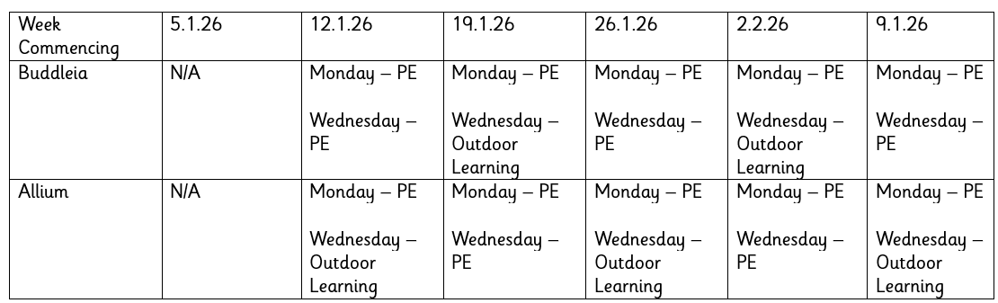 OL and PE Timetable SPR1