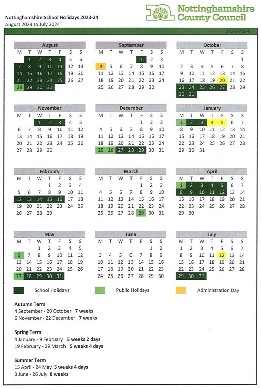 Term Dates and School Holidays Calendar September 2023 to July 2024 with Inset Days v2
