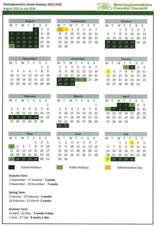 Term Dates and School Holidays Calendar September 2025 to July 2026 with Inset Days V2